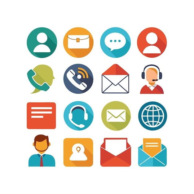 Ilustración vectorial de colección de iconos de contacto para sitios web y aplicaciones móviles