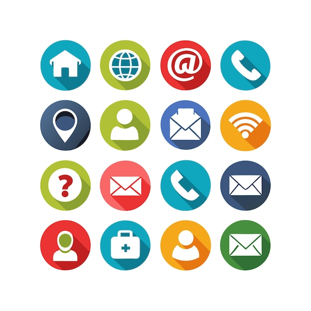 Ilustración vectorial de colección de iconos de contacto para sitios web y aplicaciones móviles
