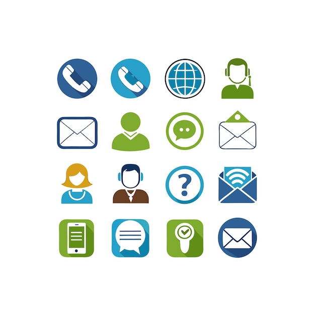 Ilustración vectorial de colección de iconos de contacto para sitios web y aplicaciones móviles