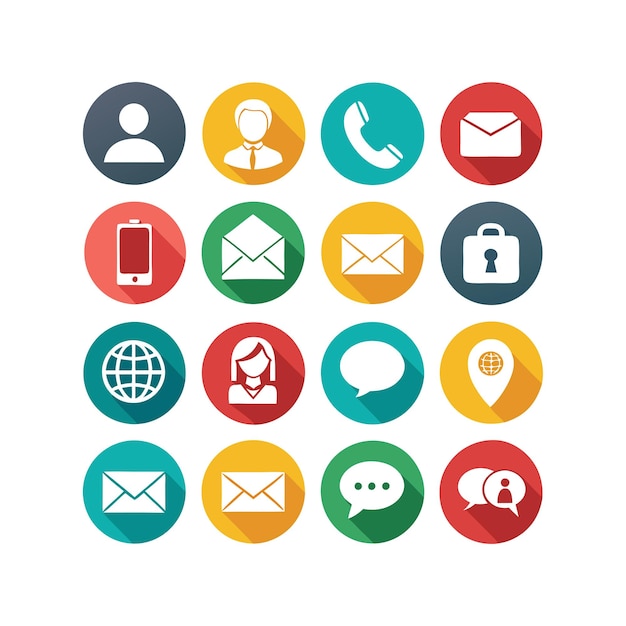 Ilustración vectorial de colección de iconos de contacto para sitios web y aplicaciones móviles