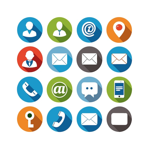 Ilustración vectorial de colección de iconos de contacto para sitios web y aplicaciones móviles