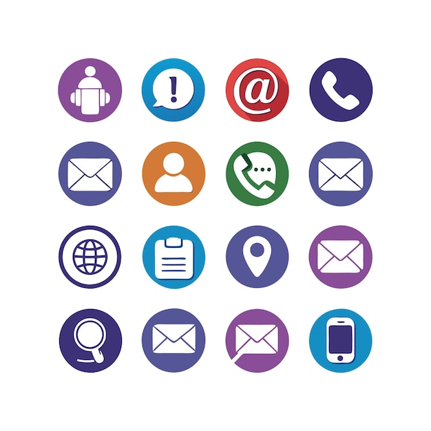 Ilustración vectorial de colección de iconos de contacto para sitios web y aplicaciones móviles