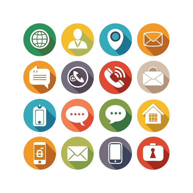 Ilustración vectorial de colección de iconos de contacto para sitios web y aplicaciones móviles
