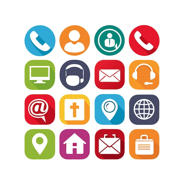 Ilustración vectorial de colección de iconos de contacto para sitios web y aplicaciones móviles