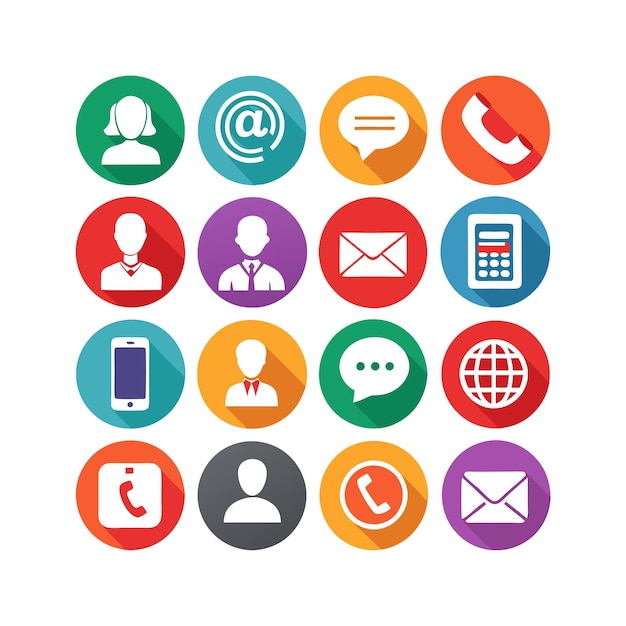 Ilustración vectorial de colección de iconos de contacto para sitios web y aplicaciones móviles