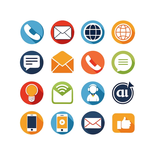 Ilustración vectorial de colección de iconos de contacto para sitios web y aplicaciones móviles