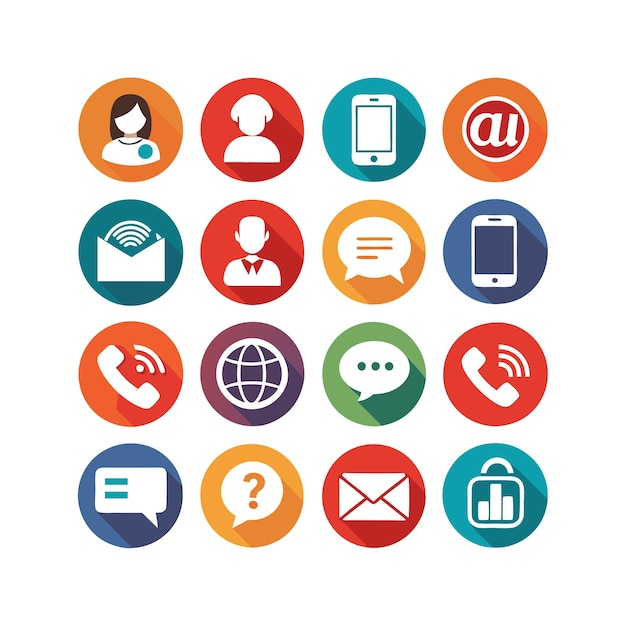 Ilustración vectorial de colección de iconos de contacto para sitios web y aplicaciones móviles