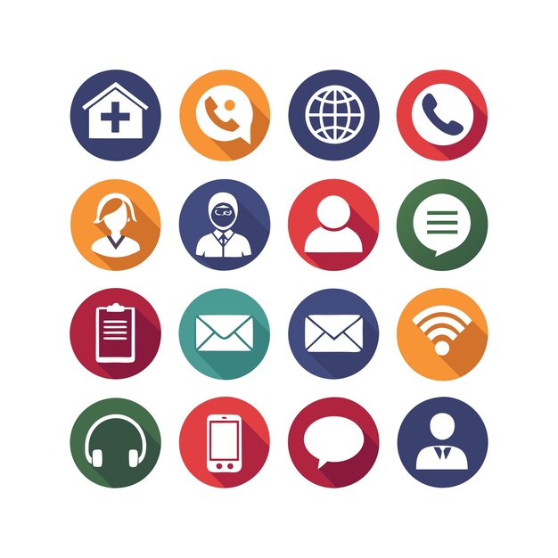 Ilustración vectorial de colección de iconos de contacto para sitios web y aplicaciones móviles
