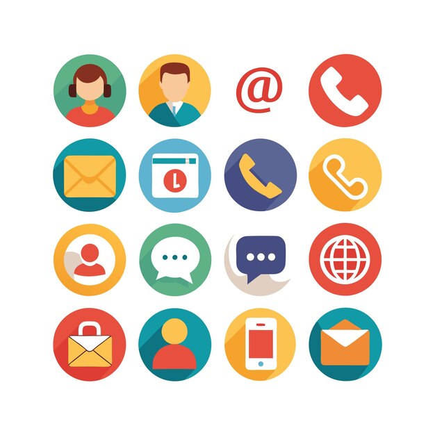 Ilustración vectorial de colección de iconos de contacto para sitios web y aplicaciones móviles