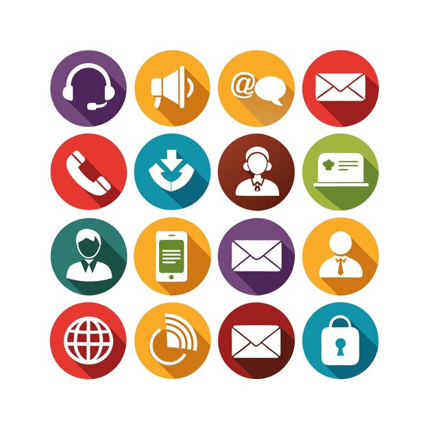 Ilustración vectorial de colección de iconos de contacto para sitios web y aplicaciones móviles