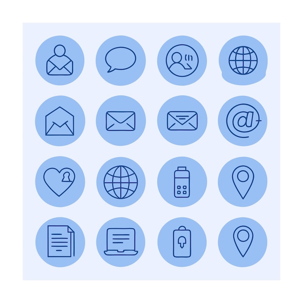 Ilustración vectorial de colección de iconos de contacto para sitios web y aplicaciones móviles