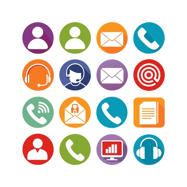 Ilustración vectorial de colección de iconos de contacto para sitios web y aplicaciones móviles