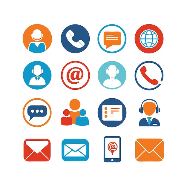 Ilustración vectorial de colección de iconos de contacto para sitios web y aplicaciones móviles