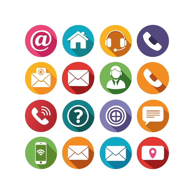 Ilustración vectorial de colección de iconos de contacto para sitios web y aplicaciones móviles