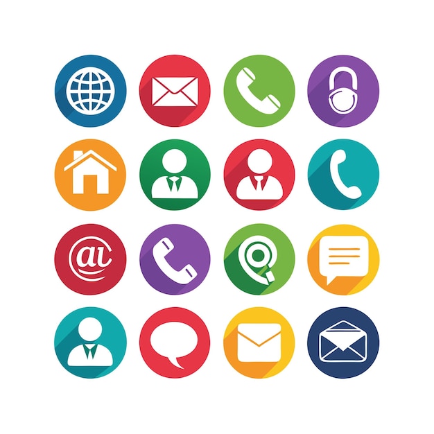 Ilustración vectorial de colección de iconos de contacto para sitios web y aplicaciones móviles