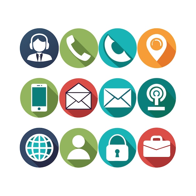 Ilustración vectorial de colección de iconos de contacto para sitios web y aplicaciones móviles