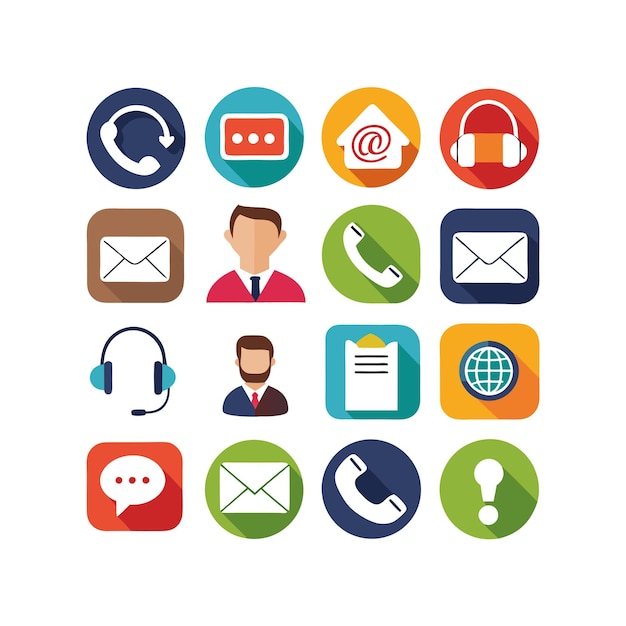 Ilustración vectorial de colección de iconos de contacto para sitios web y aplicaciones móviles