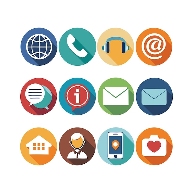 Ilustración vectorial de colección de iconos de contacto para sitios web y aplicaciones móviles