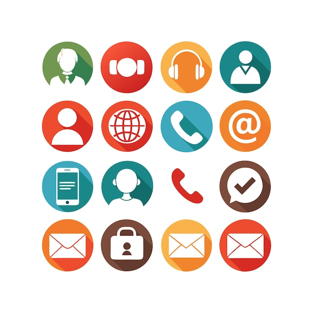 Ilustración vectorial de colección de iconos de contacto para sitios web y aplicaciones móviles