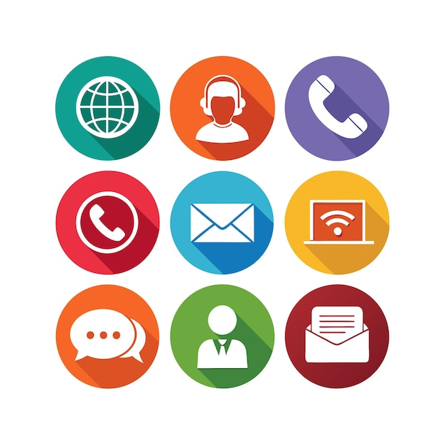 Ilustración vectorial de colección de iconos de contacto para sitios web y aplicaciones móviles