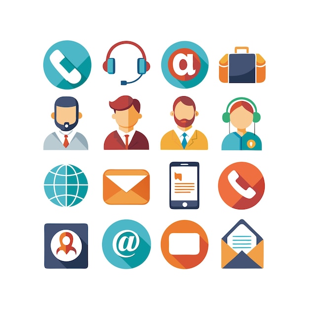 Ilustración vectorial de colección de iconos de contacto para sitios web y aplicaciones móviles