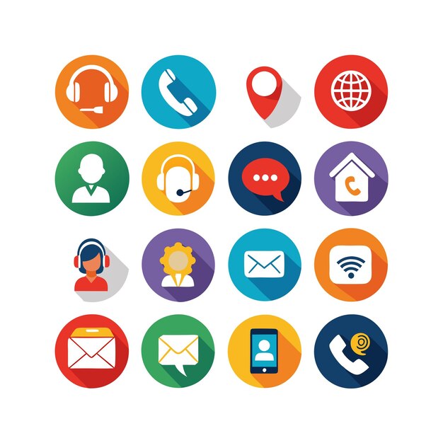 Ilustración vectorial de colección de iconos de contacto para sitios web y aplicaciones móviles