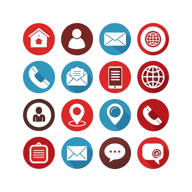 Ilustración vectorial de colección de iconos de contacto para sitios web y aplicaciones móviles