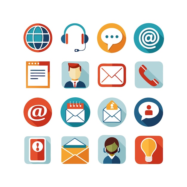 Ilustración vectorial de colección de iconos de contacto para sitios web y aplicaciones móviles