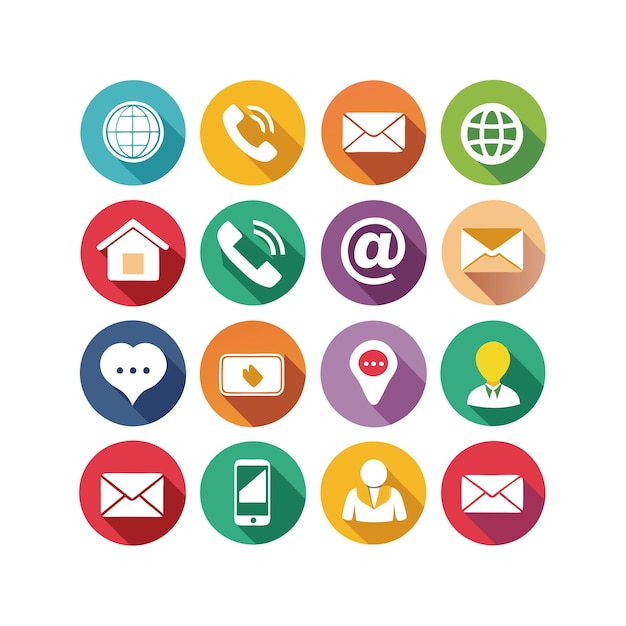 Ilustración vectorial de colección de iconos de contacto para sitios web y aplicaciones móviles