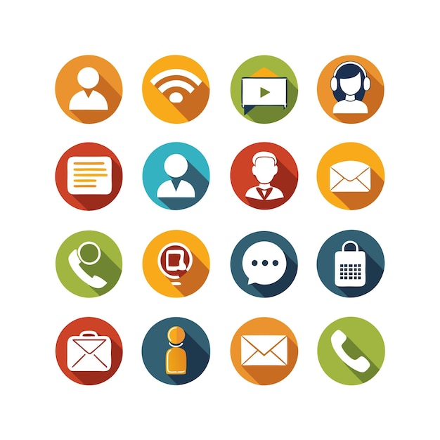 Ilustración vectorial de colección de iconos de contacto para sitios web y aplicaciones móviles