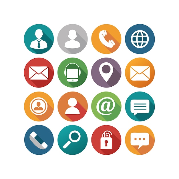 Ilustración vectorial de colección de iconos de contacto para sitios web y aplicaciones móviles