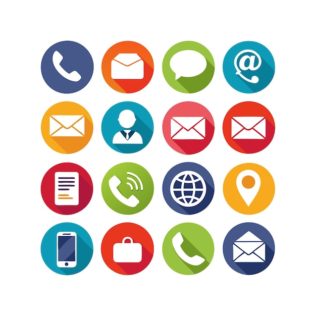 Ilustración vectorial de colección de iconos de contacto para sitios web y aplicaciones móviles