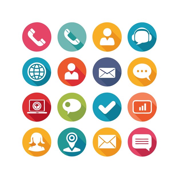 Ilustración vectorial de colección de iconos de contacto para sitios web y aplicaciones móviles