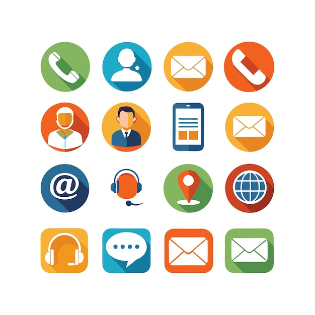Ilustración vectorial de colección de iconos de contacto para sitios web y aplicaciones móviles