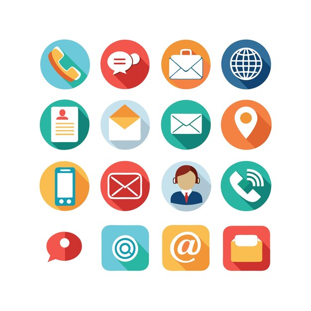 Ilustración vectorial de colección de iconos de contacto para sitios web y aplicaciones móviles