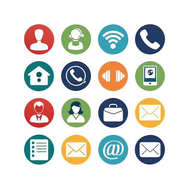 Ilustración vectorial de colección de iconos de contacto para sitios web y aplicaciones móviles