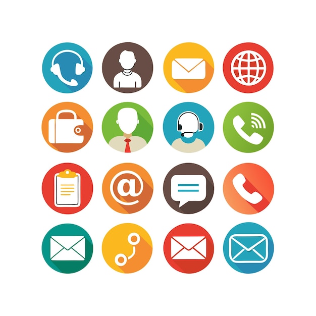 Ilustración vectorial de colección de iconos de contacto para sitios web y aplicaciones móviles