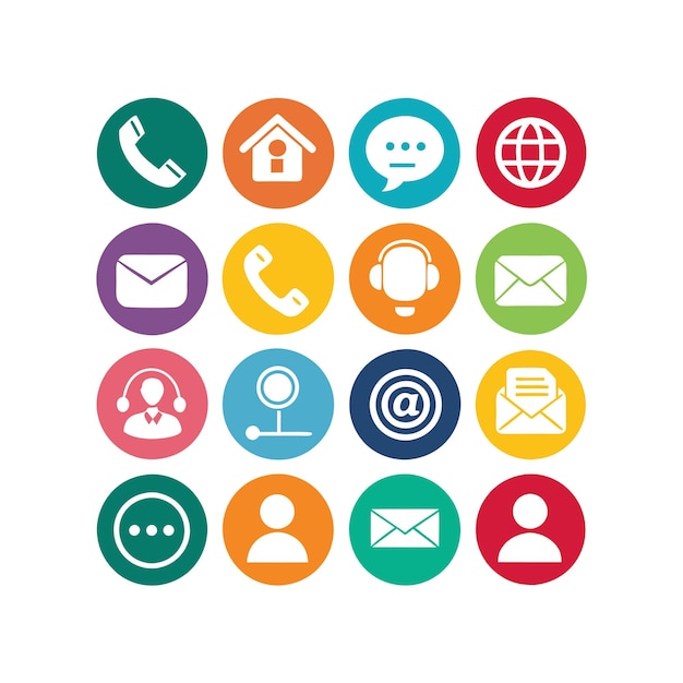 Ilustración vectorial de colección de iconos de contacto para sitios web y aplicaciones móviles