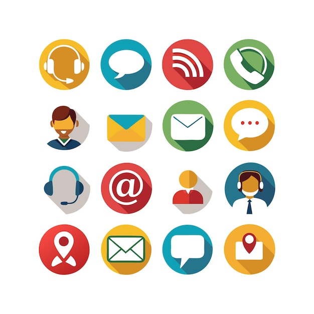 Ilustración vectorial de colección de iconos de contacto para sitios web y aplicaciones móviles