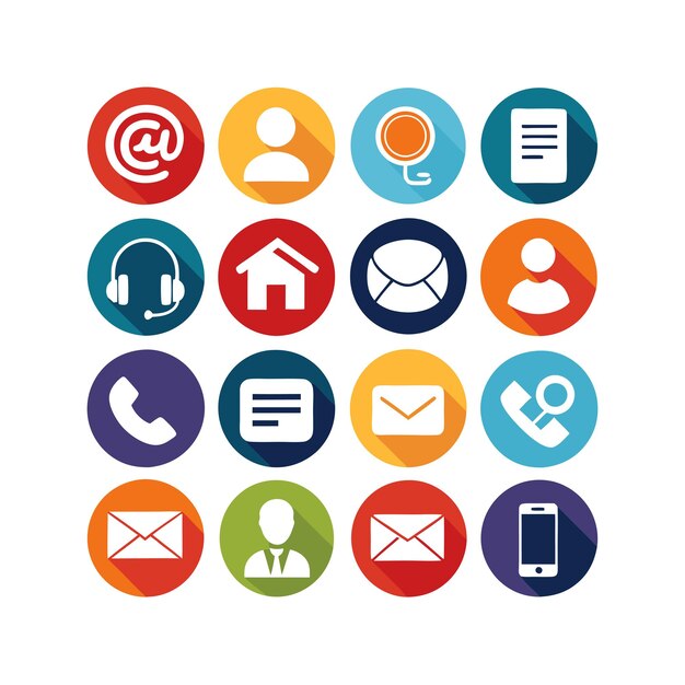 Ilustración vectorial de colección de iconos de contacto para sitios web y aplicaciones móviles