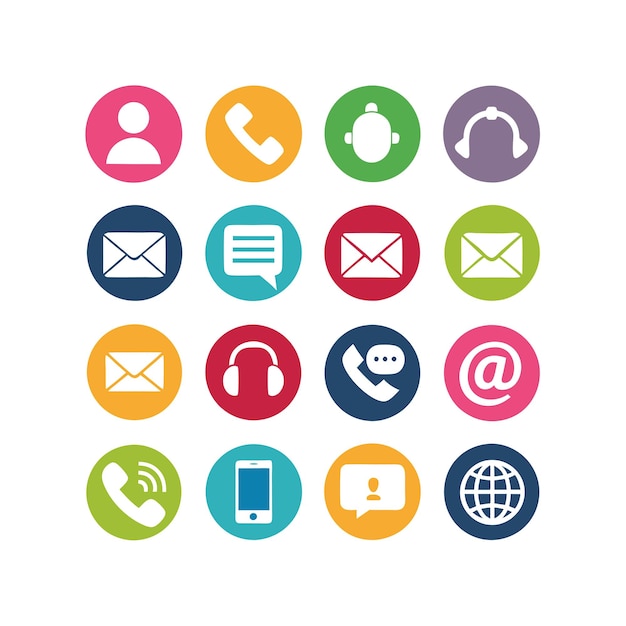 Ilustración vectorial de colección de iconos de contacto para sitios web y aplicaciones móviles