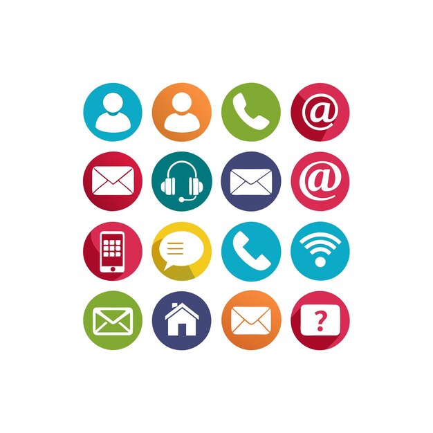 Ilustración vectorial de colección de iconos de contacto para sitios web y aplicaciones móviles