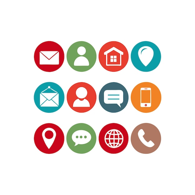 Ilustración vectorial de colección de iconos de contacto para sitios web y aplicaciones móviles