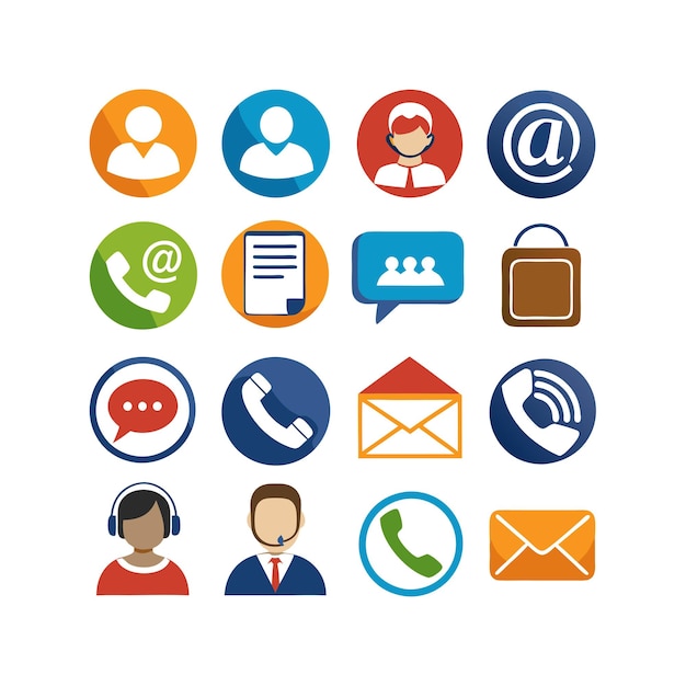 Ilustración vectorial de colección de iconos de contacto para sitios web y aplicaciones móviles