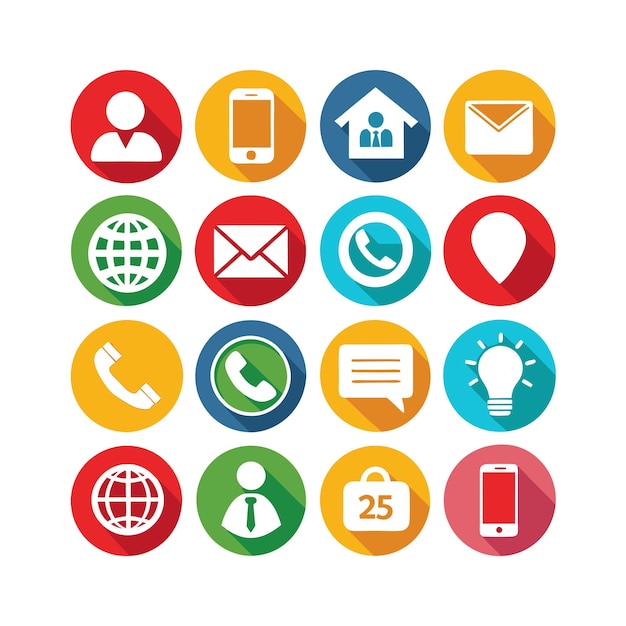 Ilustración vectorial de colección de iconos de contacto para sitios web y aplicaciones móviles