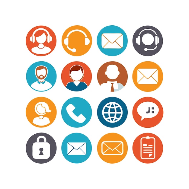 Ilustración vectorial de colección de iconos de contacto para sitios web y aplicaciones móviles