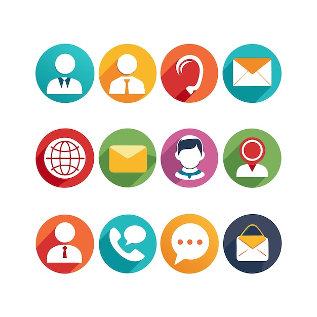 Ilustración vectorial de colección de iconos de contacto para sitios web y aplicaciones móviles