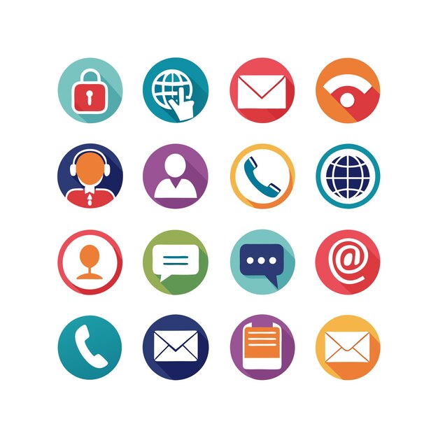 Ilustración vectorial de colección de iconos de contacto para sitios web y aplicaciones móviles