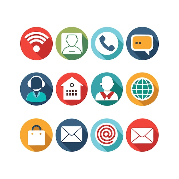Ilustración vectorial de colección de iconos de contacto para sitios web y aplicaciones móviles