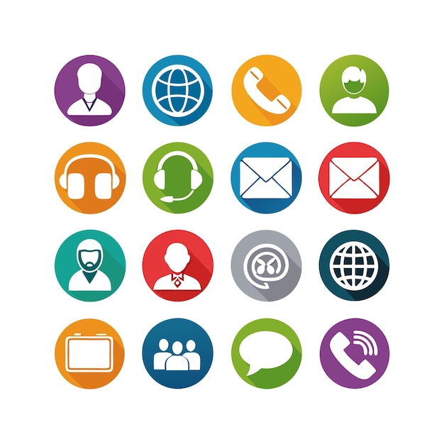 Ilustración vectorial de colección de iconos de contacto para sitios web y aplicaciones móviles